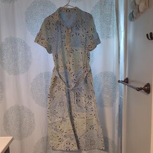 Womens Ann Taylor Weekend Blue Paisley Midi Shirt Dress With Pockets Size 14